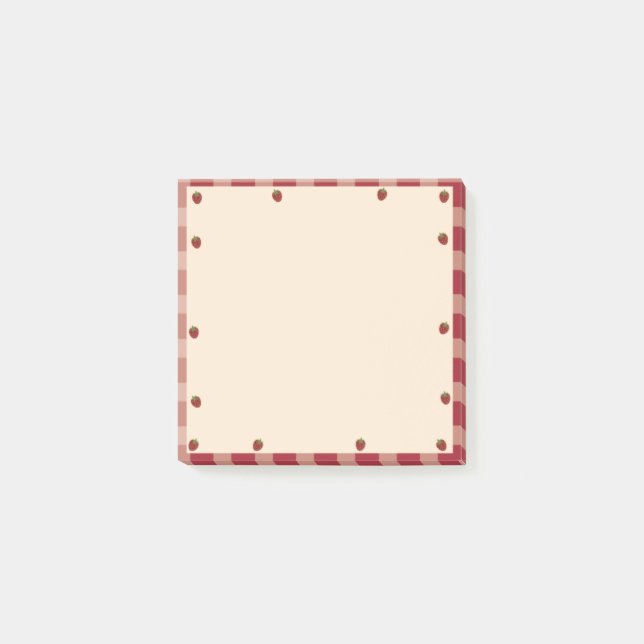 Cute Red and White Gingham Strawberry Themed Post-it Notes (Front)