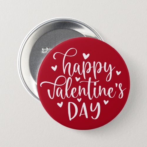 Cute Red and White Happy Valentines Day  Button