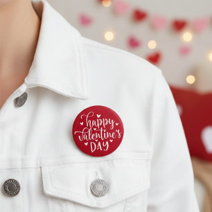 Cute Red and White Happy Valentine's Day Button
