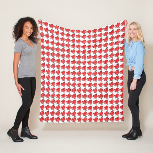 Cute Red and White Hearts Doodles Pattern Fleece Blanket