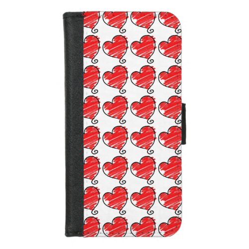 Cute Red and White Hearts Doodles Pattern iPhone 87 Wallet Case
