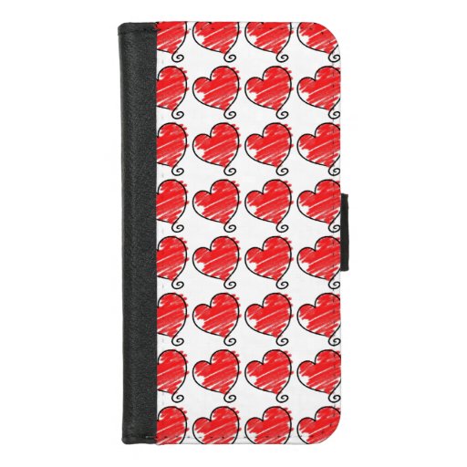 Cute Red and White Hearts Doodles Pattern iPhone 8/7 Wallet Case