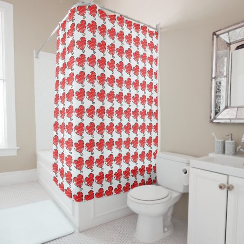 Cute Red and White Hearts Doodles Pattern Shower Curtain
