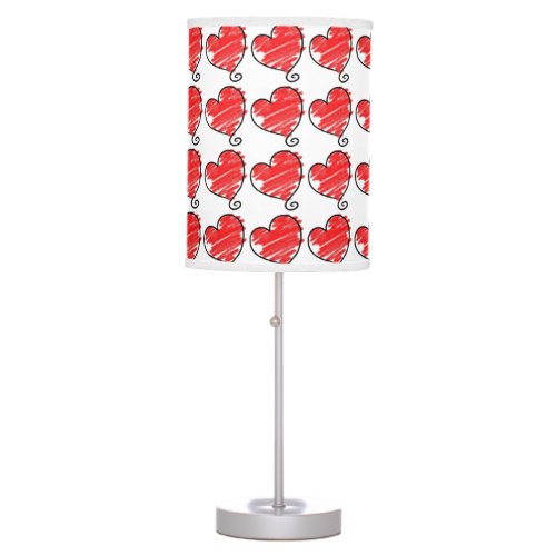 Cute Red and White Hearts Doodles Pattern Table Lamp