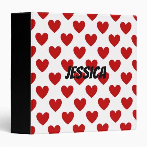 Cute Red and White Hearts Pattern Personalised 3 Ring Binder