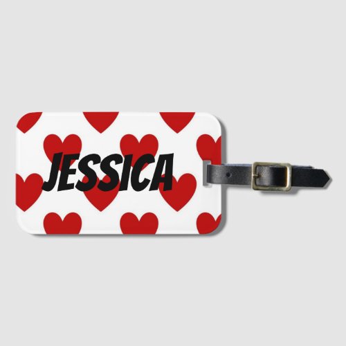 Cute Red and White Hearts Pattern Personalised Luggage Tag