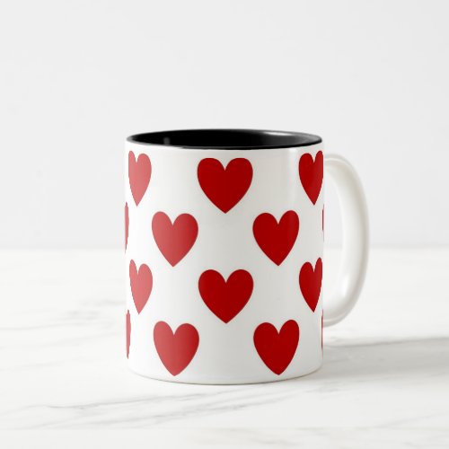 Cute Red and White Hearts Pattern Two_Tone Coffee Mug
