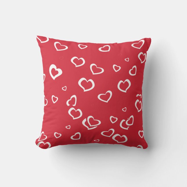 Cute Red and White Hearts Pattern Valentines Day Throw Pillow (Front)