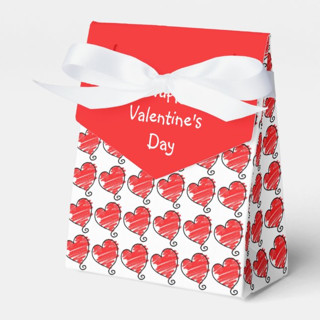 Cute Red and White Hearts Valentine Favor Boxes (Front Side)