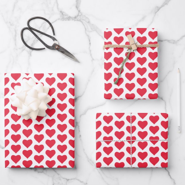 Cute Red and White Hearts  Wrapping Paper Sheets (Front)