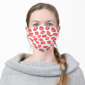 Cute Red And White Lipstick Kisses Adult Cloth Face Mask (Worn)
