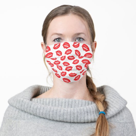 Cute Red And White Lipstick Kisses Adult Cloth Face Mask (Worn)