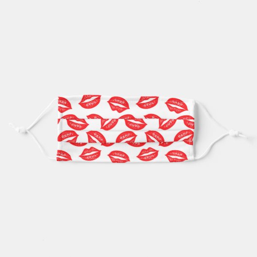 Cute Red And White Lipstick Kisses Adult Cloth Face Mask (Front, Folded)