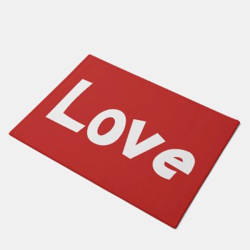 Cute Red And White Love Word Print Doormat by HappyGabby at Zazzle