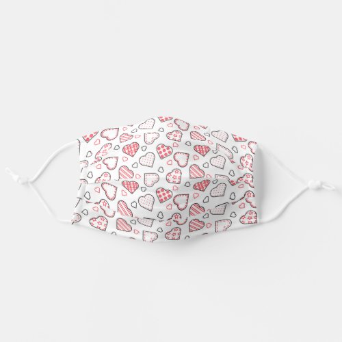 Cute Red And White Pattern Hearts Adult Cloth Face Mask