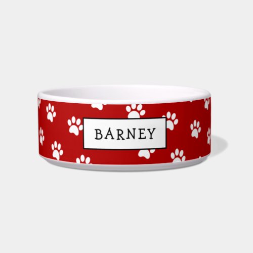 Cute red and white paw print Holiday pet Bowl