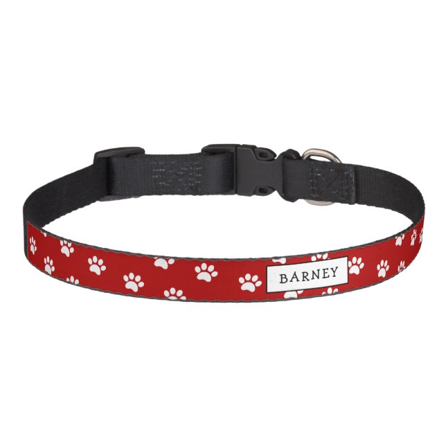 Cute red and white paw print Holiday  Pet Collar (Front)
