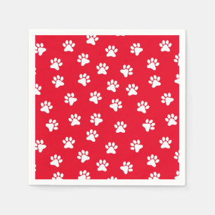 Cute Red and White Paw Print Pattern Napkins
