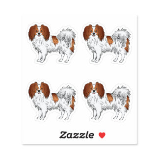 Cute Red And White Phalène Dog Cartoon Drawings Sticker