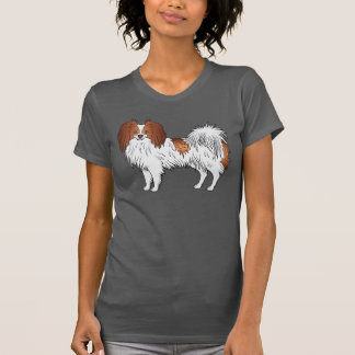 Cute Red And White Phalène Happy Dog Illustration T-Shirt