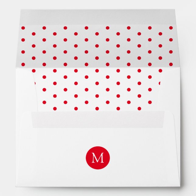 Cute Red and White Polka Dot Monogram Envelope (Back (Bottom))