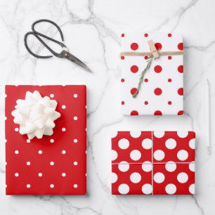 Cute Red and White Polka Dots Coordinating Wrapping Paper Sheets