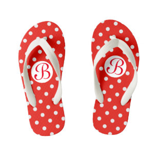 Cute Red and White Polka Dots Monogram Kid's Flip Flops