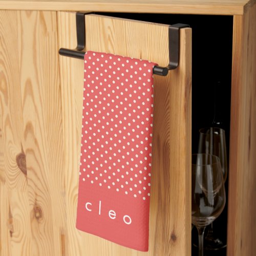 Cute Red and White Polka Dots Personalized  Kitchen Towel