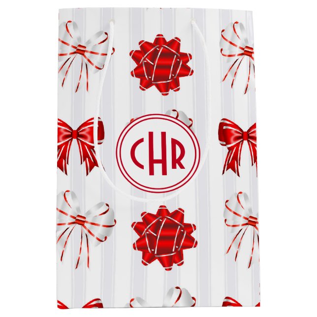 Cute Red and White Ribbon | White Background Medium Gift Bag (Front)