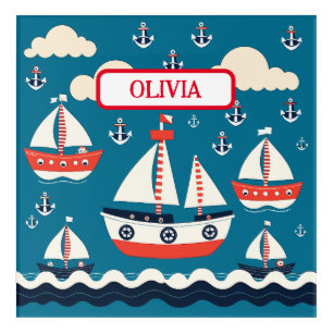 Cute Red and White Sailboat with Anchors Acrylic Print
