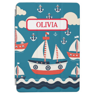 Cute Red and White Sailboat with Anchors iPad Air Cover