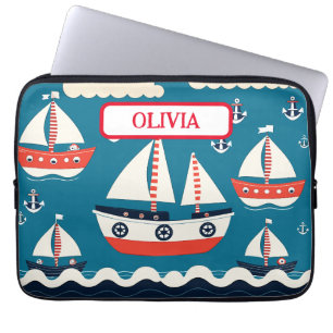 Cute Red and White Sailboat with Anchors Laptop Sleeve