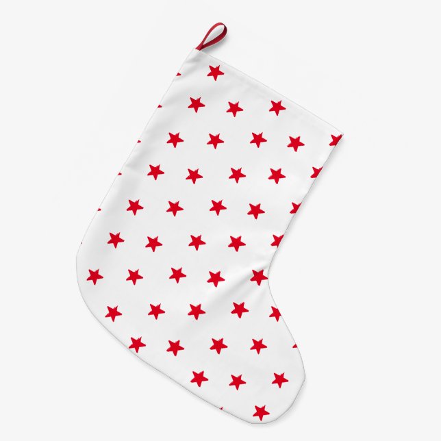 Cute red and white stars pattern large christmas stocking (Front (Hanging))