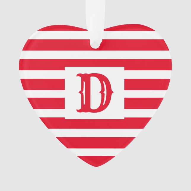 Cute Red and White Striped Design Single Initial Ornament (Front)