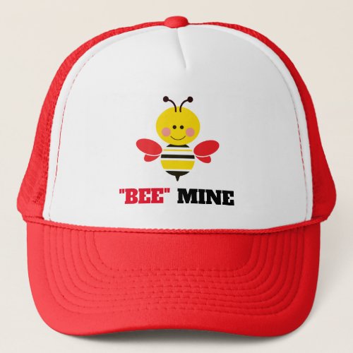Cute Red and Yellow Bee Valentines Day Cartoon Trucker Hat