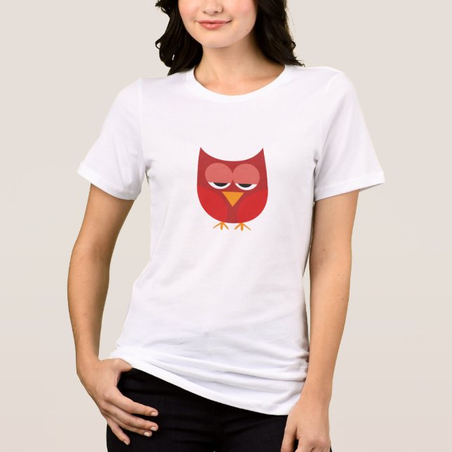 Cute Red And Yellow Cartoon Owl Tri-Blend Shirt (Front)