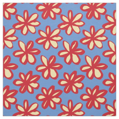 Cute Red and Yellow Daisy on Utopian Blue Fabric