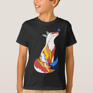 Cute Red And Yellow Fox And Cute Butterfly  T-Shirt