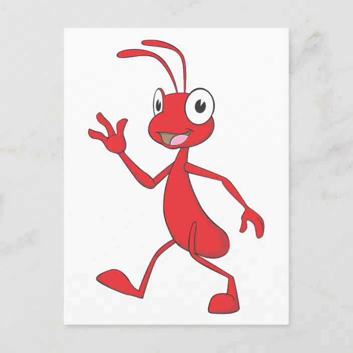 Cute Red Ant Walking Waving Hand Hi Hello Postcard Zazzle Com
