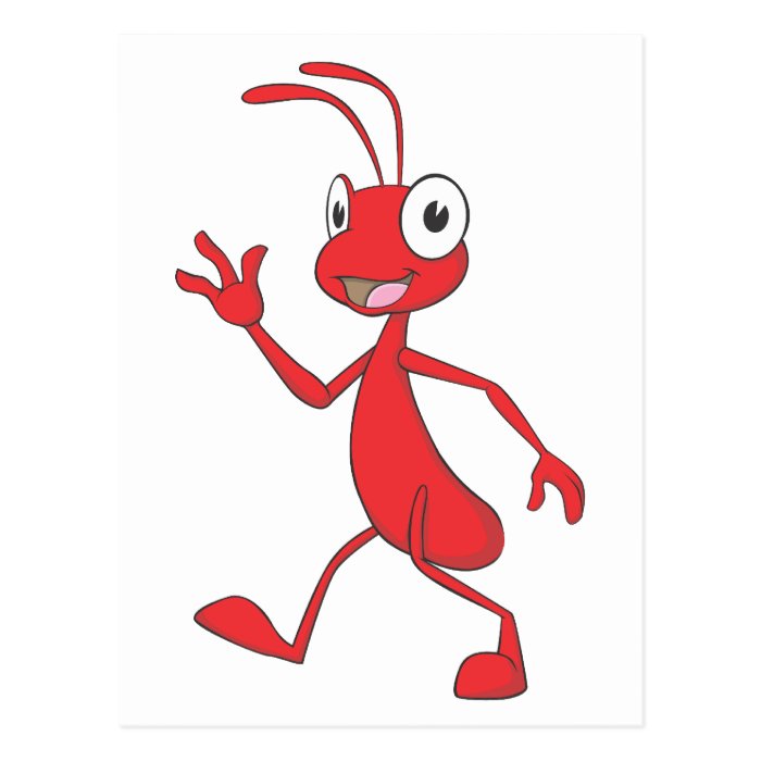 Cute Red Ant Walking Waving Hand Hi Hello Postcard