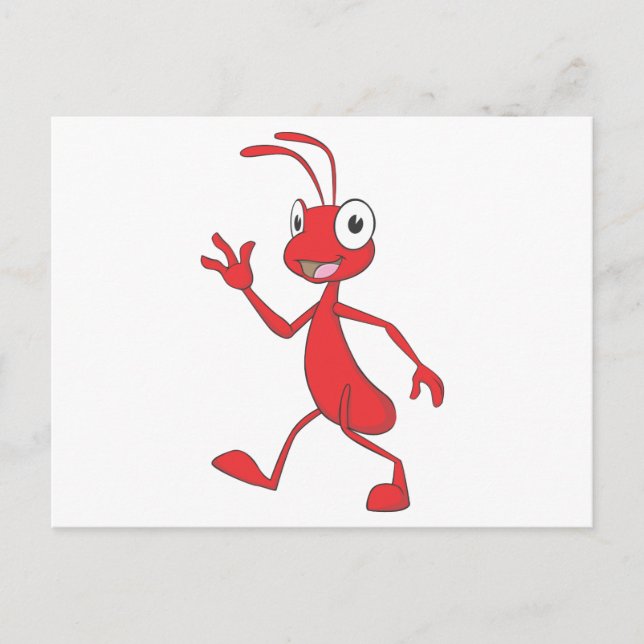 Cute Red Ant Walking Waving Hand Hi Hello Postcard (Front)