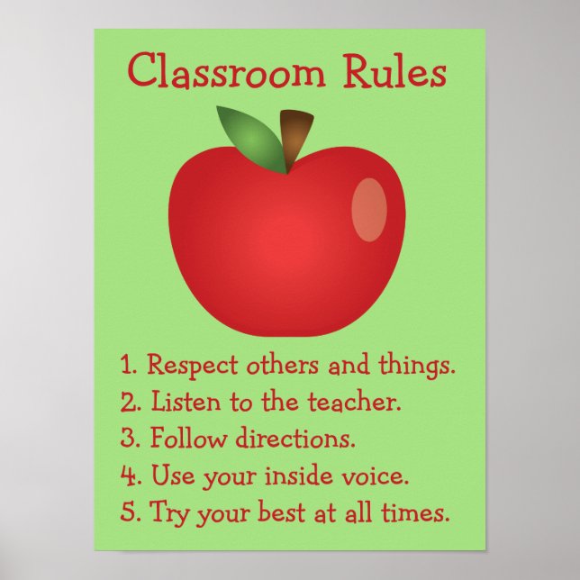 Cute Red Apple Custom Classroom Rules Poster (Front)