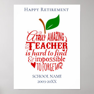 Cute Red Apple Happy Retirement Custom Gift Poster