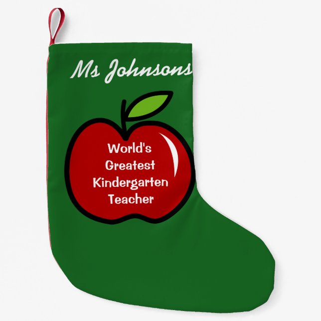 Cute red apple kindergarten school teacher custom small christmas stocking (Front)