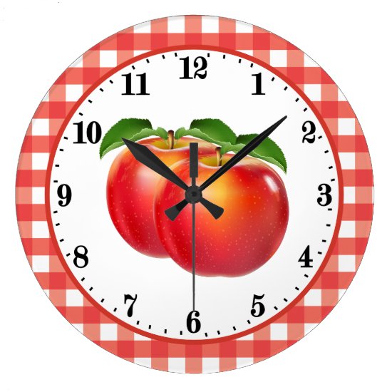 Cute red apple lovers kitchen decor large clock