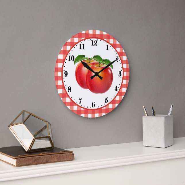 Cute red apple lovers kitchen decor large clock (Office)
