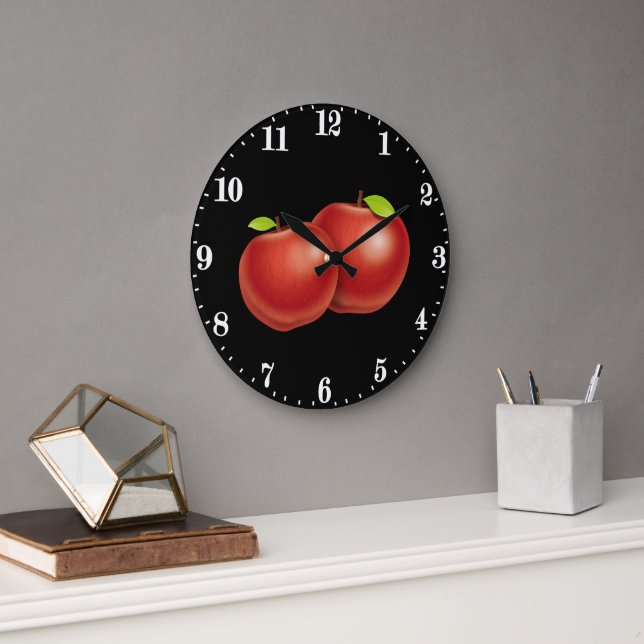 Cute red apple lovers kitchen decor large clock (Office)