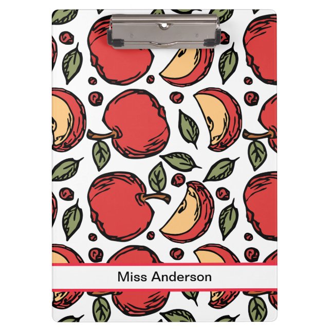 Cute Red Apple Pattern Customizable Teacher's Clipboard (Front)