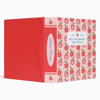 Cute Red Apple Pattern School Teacher's Planner 3 Ring Binder | Zazzle