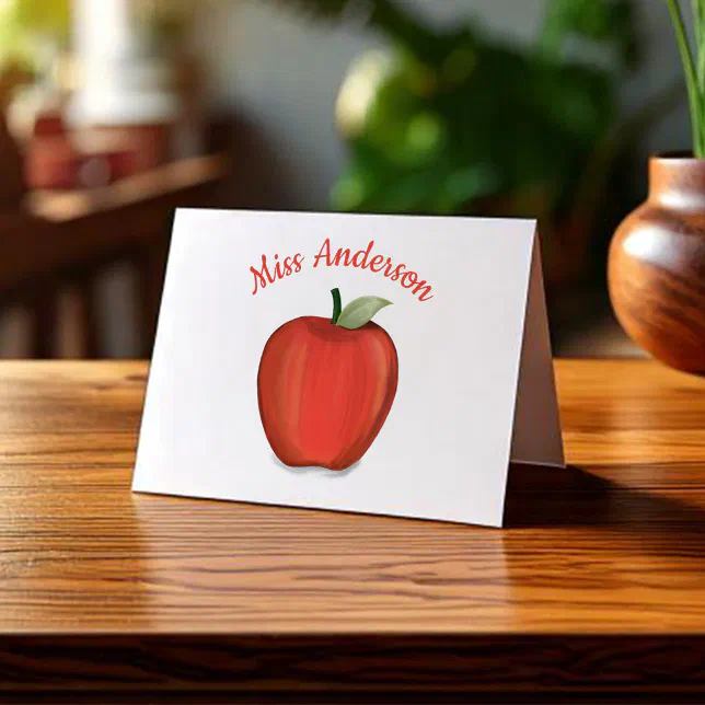 Cute Red Apple Teacher Custom Note Card | Zazzle